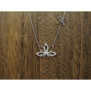 18" Sterling Silver Cubic Zirconia Lotus Flower Necklace Vintage Minimalist